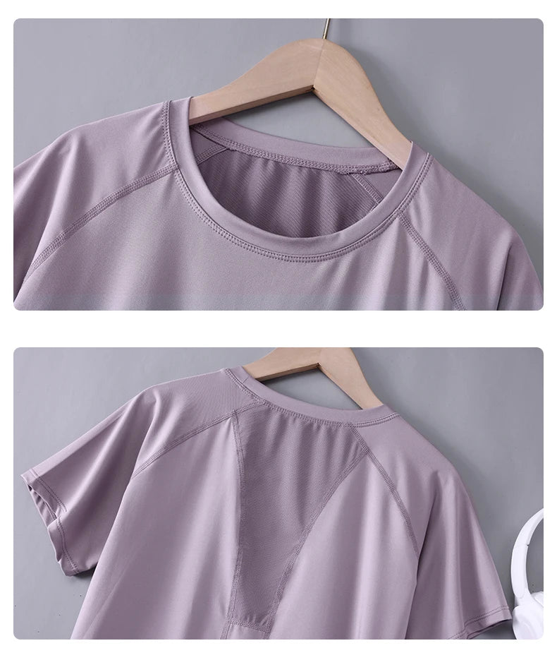 DRUR Yoga Tops Sportswear Camiseta Feminina para Academia Respirável de Secagem Rápida Manga Curta para Treino, Corrida e Yoga