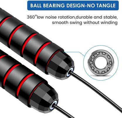 Corda de pular com rolamentos de esferas, ajustável, anti emaranhamento, com alças de espuma para exercícios em casa e para manter a forma.