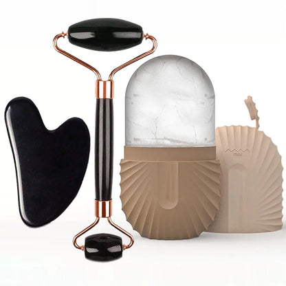 Conjunto de rolo facial de gelo para cuidados com a pele (1/2/3 peças), conjunto de rolo facial Gua Sha.Massage Roller Lifting Contouring