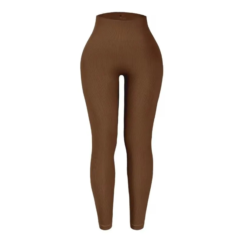 Calça legging feminina de ioga sem costura, em malha tricotada, cintura alta, para esportes, que modela o quadril, ideal para corrida, treino e afinamento da silhueta.