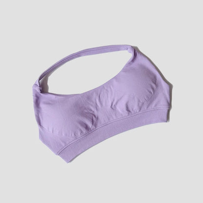 Sutiã esportivo sem costura com alças halter, top cropped sexy com bojo nas costas para yoga e academia.