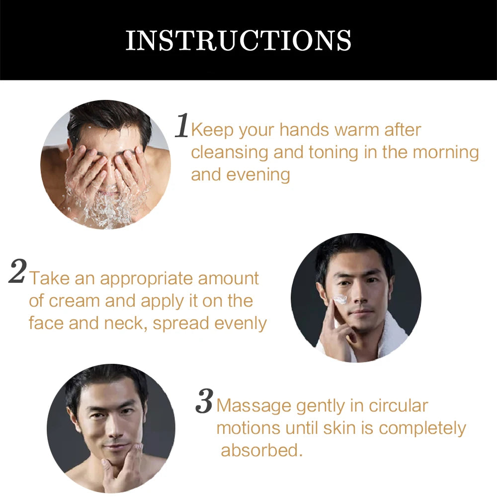 Creme facial masculino com retinol e colágeno para cuidados com a pele. Hidratante, iluminador, suaviza rugas e firma a pele.