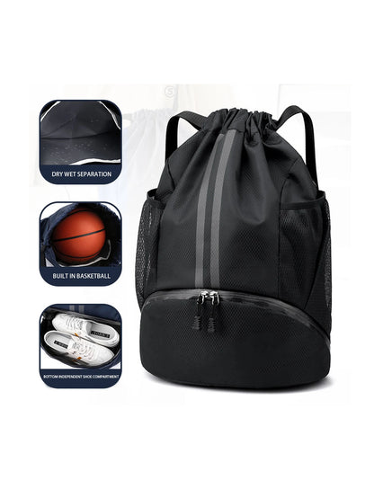 Mochila para basquete, mochila para natação, mochila feminina com divisórias para itens secos e molhados, mochila esportiva, mochila com cordão para treino e fitness.