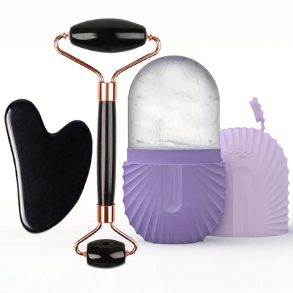 Conjunto de rolo facial de gelo para cuidados com a pele (1/2/3 peças), conjunto de rolo facial Gua Sha.Massage Roller Lifting Contouring