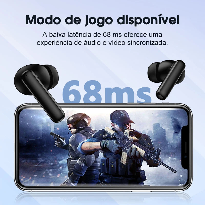 Fones de ouvido sem fio QCY T13 ANC Bluetooth 5.3 com cancelamento de ruído ativo, 4 microfones, fone de ouvido intra-auricular para jogos.