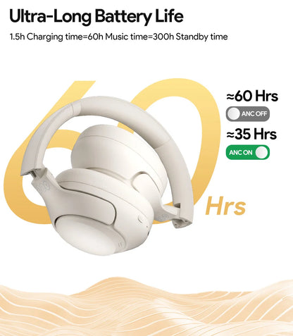Fones de ouvido sem fio QCY H3 ANC Bluetooth 5.4 com áudio de alta resolução, cancelamento de ruído ativo híbrido de 43dB e bateria de 60h.