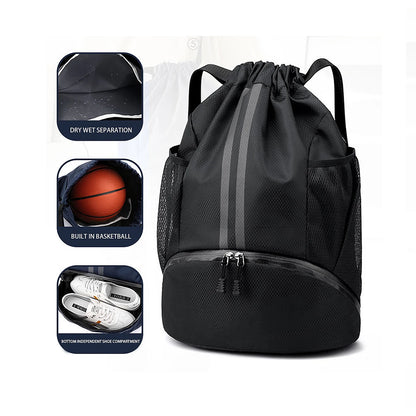 Mochila para basquete, mochila para natação, mochila feminina com divisórias para itens secos e molhados, mochila esportiva, mochila com cordão para treino e fitness.