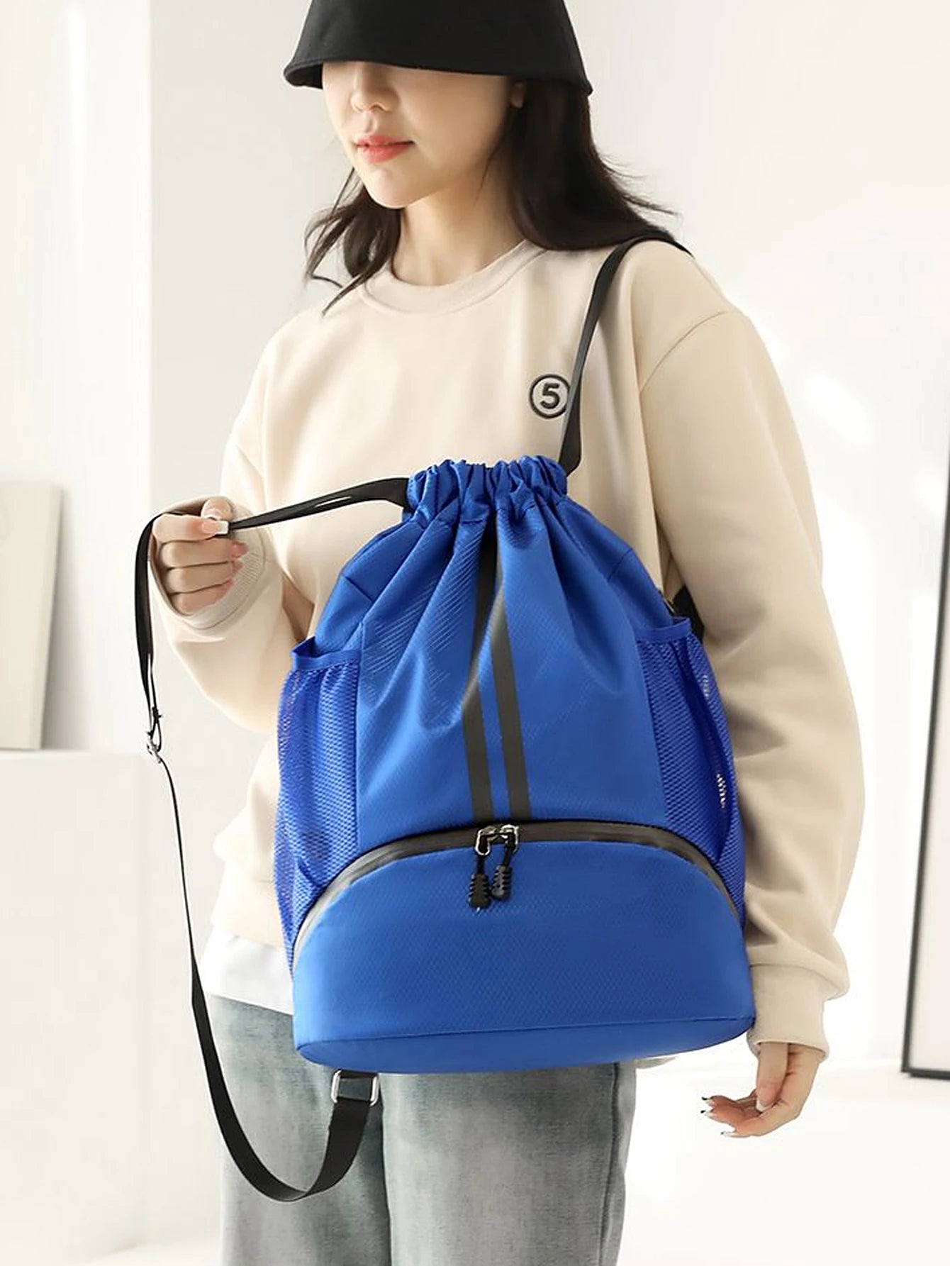 Mochila para basquete, mochila para natação, mochila feminina com divisórias para itens secos e molhados, mochila esportiva, mochila com cordão para treino e fitness.