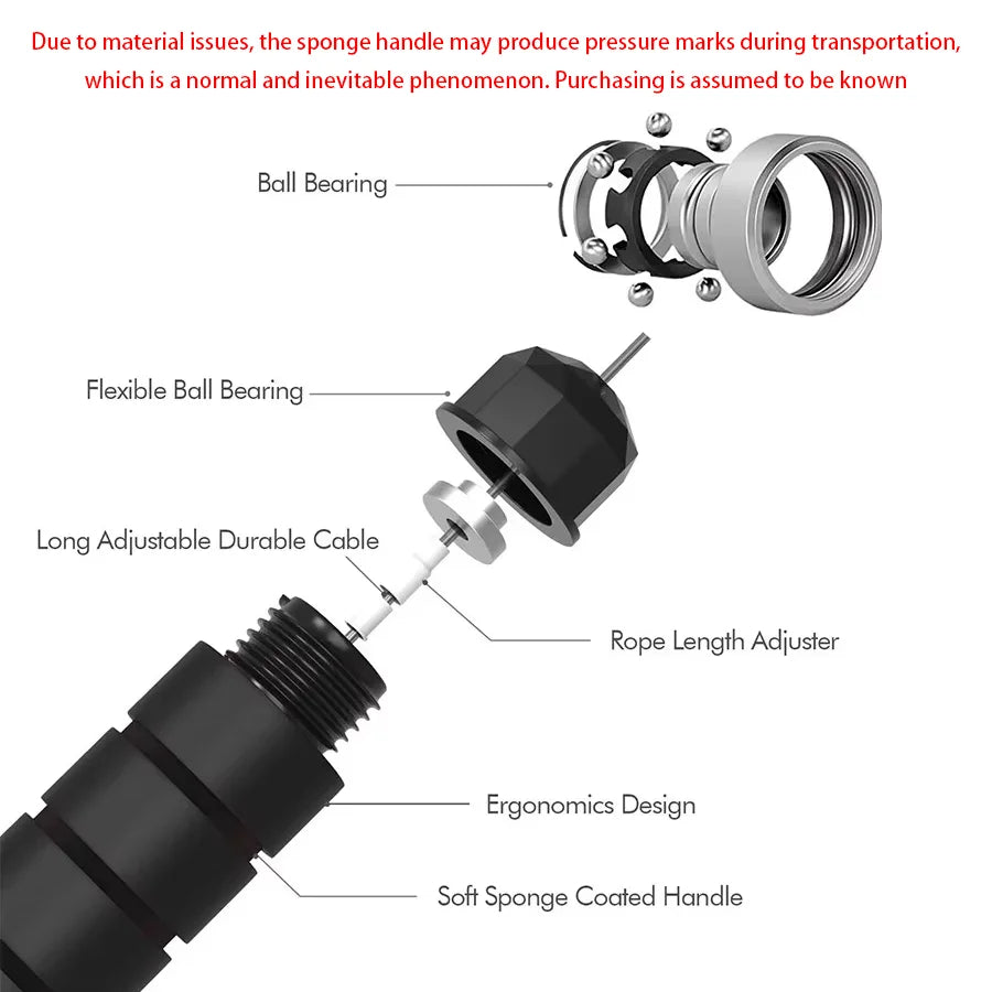 Corda de pular com rolamentos de esferas, ajustável, anti emaranhamento, com alças de espuma para exercícios em casa e para manter a forma.