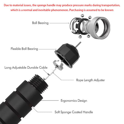 Corda de pular com rolamentos de esferas, ajustável, anti emaranhamento, com alças de espuma para exercícios em casa e para manter a forma.