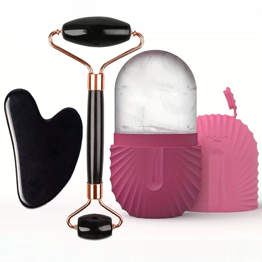 Conjunto de rolo facial de gelo para cuidados com a pele (1/2/3 peças), conjunto de rolo facial Gua Sha.Massage Roller Lifting Contouring