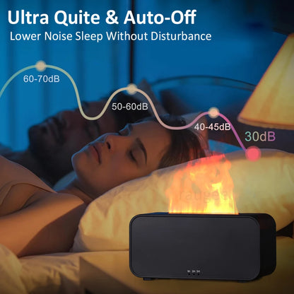 Umidificador de ar com difusor de óleos essenciais e aromas, mini umidificador doméstico com chama, difusor de fragrâncias para aromaterapia com luz noturna para ambientes.