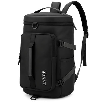 Mochila Travel Academy Sports com compartimento impermeável para sapatos, alça lateral e capacidade de 30 litros.