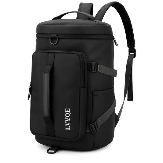 Mochila Travel Academy Sports com compartimento impermeável para sapatos, alça lateral e capacidade de 30 litros.