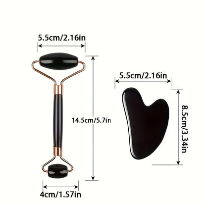 Conjunto de 3 peças para massagem facial | Inclui massageador de rolo, espátula de gelo, placa raspadora para o corpo e costas | Nova grade de gelo facial de silicone para uso com rolo, sem necessidade de eletricidade