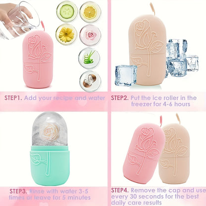 Conjunto de 3 peças para massagem facial | Inclui massageador de rolo, espátula de gelo, placa raspadora para o corpo e costas | Nova grade de gelo facial de silicone para uso com rolo, sem necessidade de eletricidade